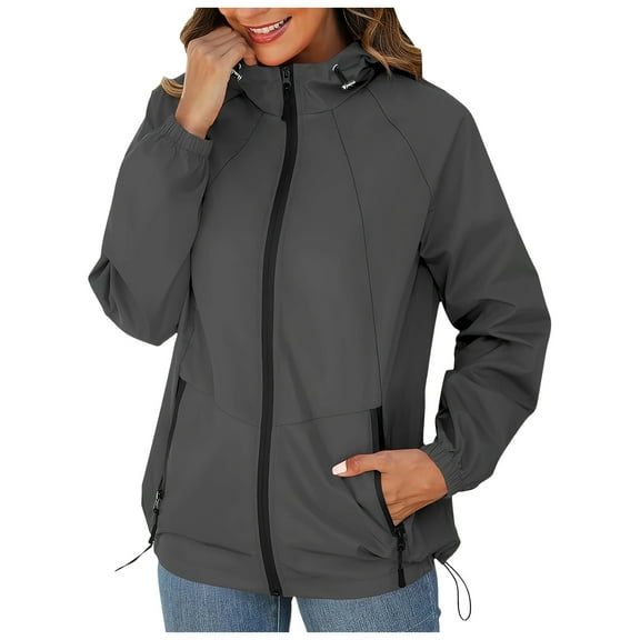 adviicd Rain Jacket for Women Waterproof Lightweight Windbreaker Jacket with Hood Packable Raincoat with Pockets Dark Gray, L