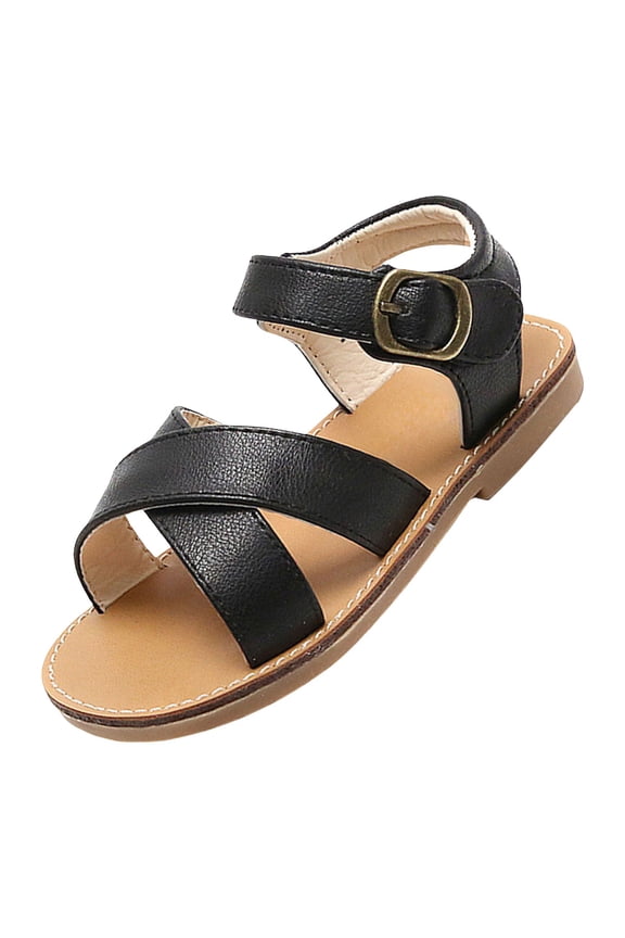 Sandals for Kids Girls Toddler Girl Sandals Toddler Girls Sandals Soft Rubber Flat Summer Baby Princess Flower Girl Shoes (Black,7)