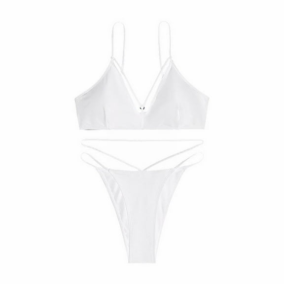 adviicd Sexy Swimsuits for Women Sexy Bikinis for Women 2 Piece Bikini Spaghetti Strap Swimsuits Solid Color Bathing Swimwear Triangle Bathing Suit (White,S)