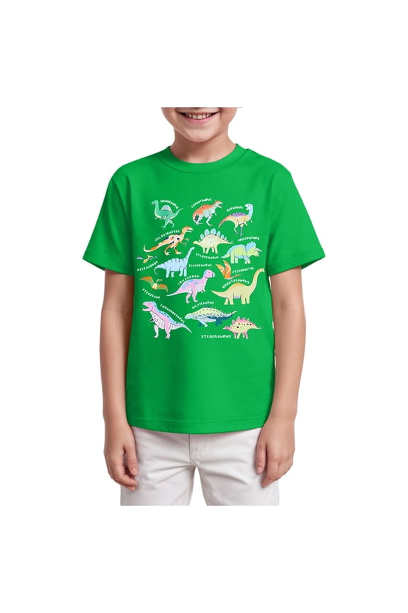 Shirts for Boys Boys' Short Sleeve Crew Neck T-Shirt, Soft, Comfortable, Relaxed Fit (Green,7-8 Years)