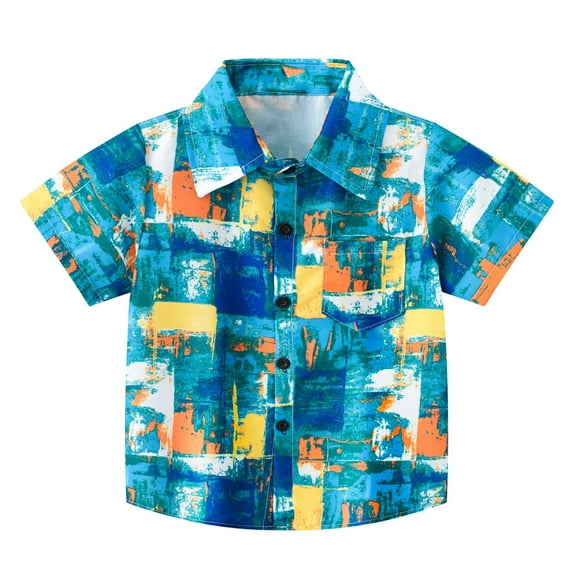adviicd Shirts for Boys Toddler Boy Shirts Boys Hawaiian Shirt Short Sleeve Button Down Shirt Summer Beach Shirts for Kids (Light Blue,12-18 Months)