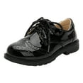 thumbnail image 1 of adviicd Shoes for Boys Toddler Boys Girls Dress Shoes Little Kid Oxford Shoes Wedding Dress Shoes PU Leather Lace Up School Uniform Loafer Flats (Black,2), 1 of 6