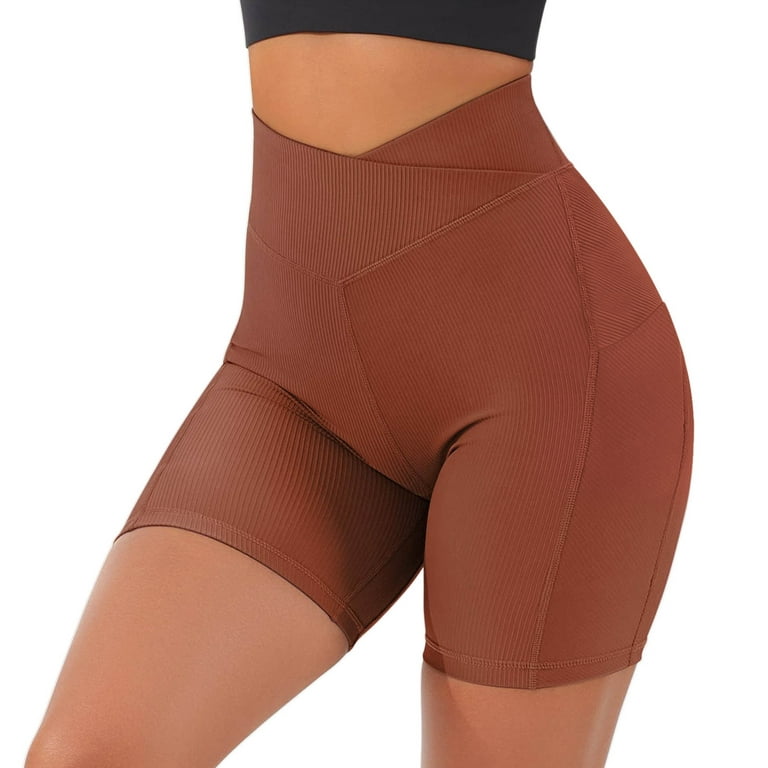 adviicd Short Pants For Women Casual Summer Wide Leg Yoga Pants For Women  Women's Yoga Shorts Ribbed Seamless Workout High Waist Leggings Coffee XL
