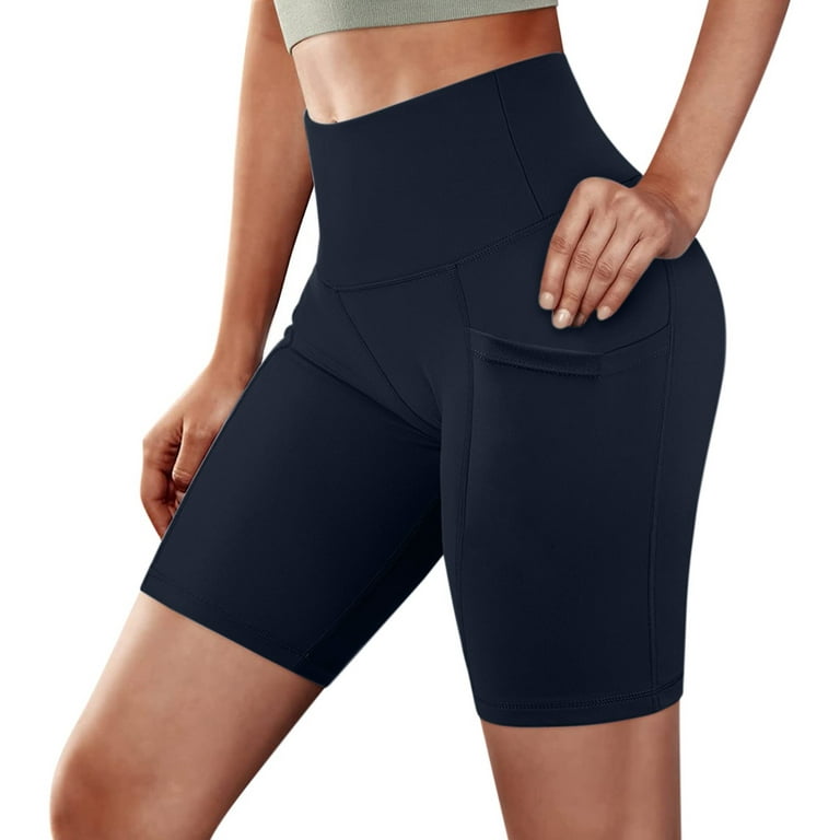 adviicd Short Pants Yoga Dress Pants High Waist Biker Shorts for Women No  Front Seam Soft Yoga Workout Gym Bike Shorts Tummy Control Squat Proof Navy