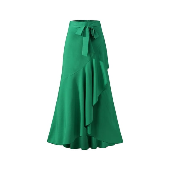 adviicd Skirts for Women Midi Length Women's Solid Maxi Skirt with Elastic Waist Band (Green,XXXXXL)