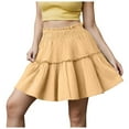 thumbnail image 1 of adviicd Skirts for Women Ruffled Tiered Skirt High Waist Mini Flowy Casual Bohemian Skirt Yellow, M, 1 of 6