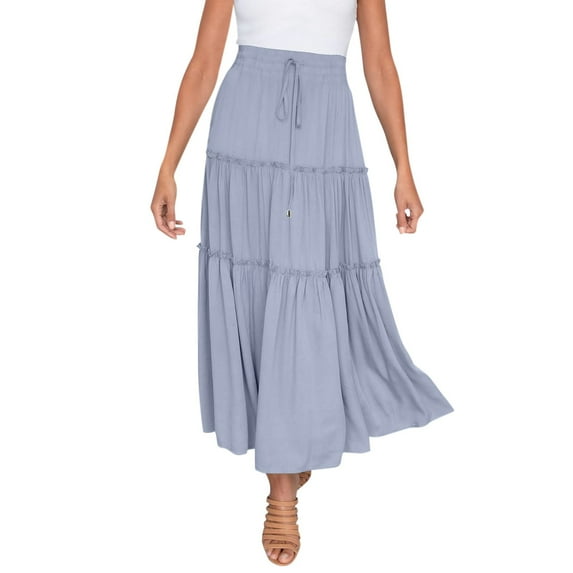 adviicd Skirts for Women plus Size Skirts for Women 2x Women Elastic High Waist Boho Maxi Skirt Ruffle A Line Swing Long Womens Skirts Long