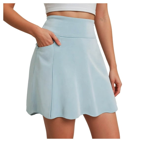 adviicd Skorts for Woman with Pockets 16" Golf Athletic Skirts Scalloped Hem Tennis Skirt Dressy Casual Light Blue, S