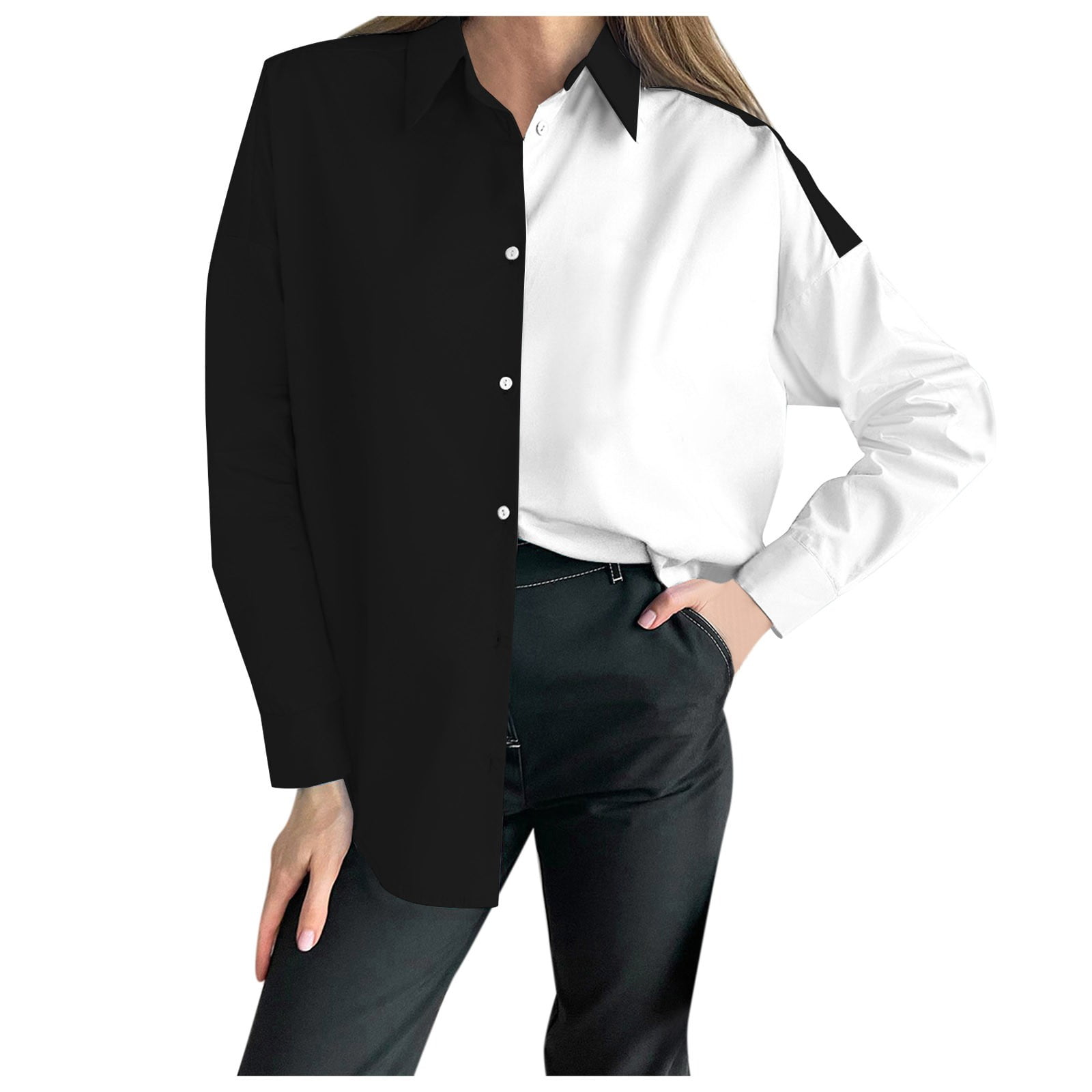 adviicd Skyline Cotton Sleep Shirt Womens Colorblock Loose Lapel