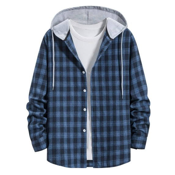 adviicd Sleeveless Shirts For Men Men's Camp Night Berber Lined Hooded Flannel Shirt Jacket Blue M