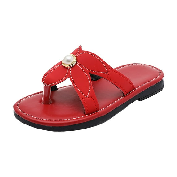 adviicd Slippers Girls Unisex Children Sandals Thick Sole Comfort Footed Casual Slide Open Toe Flat Sandals for Beach,Pool,Bathroom (Red,11.5)
