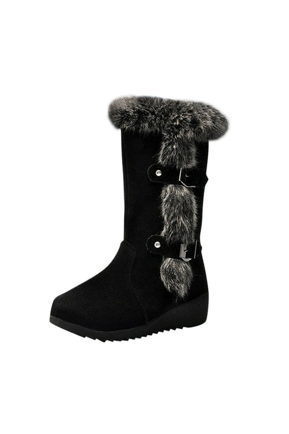 Snow Boots for Women Women Cowboy Boots Wide Calf Heel Plus Buckle Furry Warm Winter Wide Calf Boots for Women Size 12