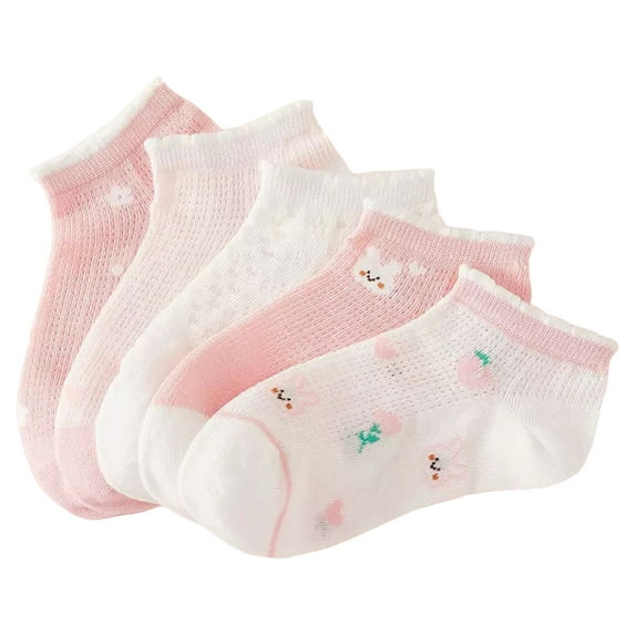 adviicd Socks for Girls Girls Socks Little Kids Crew Cotton Youth Breathable Cute Dress Socks 5 Pairs (Pink,M)