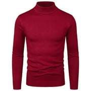 ADVIICD Sweaters for Men Winter Mens Slim Fit Turtleneck Sweater Long Sleeve Thermal Shirt Top Autumn Winter Male Knitwear Pullover (Red,XL)