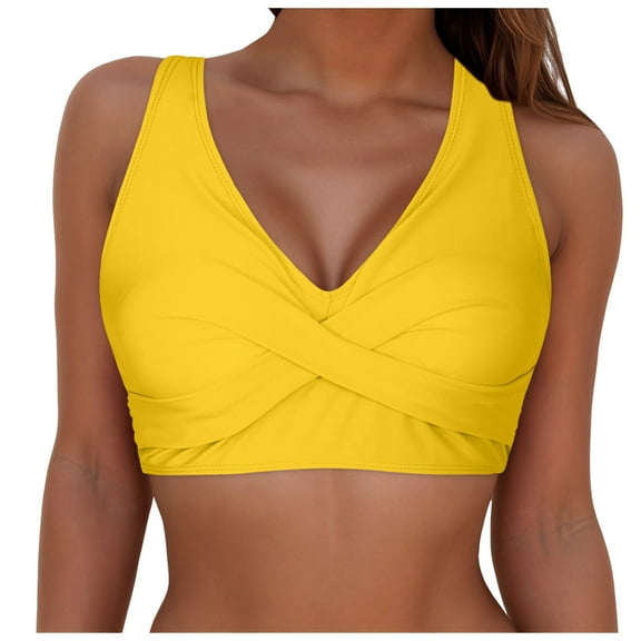 adviicd Swimsuit Tops for Women - Push Up Swim Top Only Bra Padded Swimsuit Tops 2025 Bathing Suit Tops (Yellow,S)