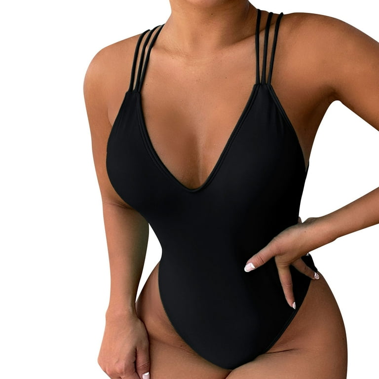 adviicd Swimsuit Women Plus Size Swimwear Women's Cut Out Drawstring One  Piece Swimsuit Cheeky High Cut Bathing Suit Black L 