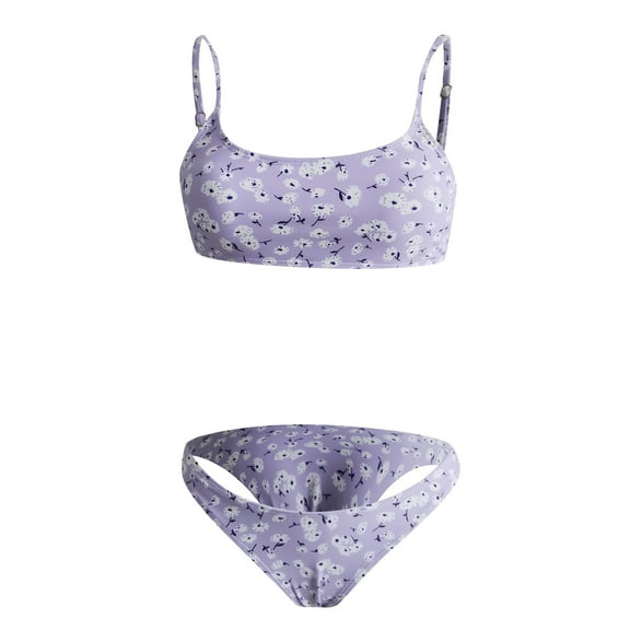 adviicd Swimsuit Women Women's Triangle Bikini Floral String Bikini Set Two Piece Swimsuit Bathing Suits (Purple,M)