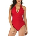 thumbnail image 1 of adviicd Swimsuits For Women Swim Skirts For Women Swimwear Women's V Neck Cutout High Cut Thong Bikini One Piece Swimsuit Army Green Red XL, 1 of 5