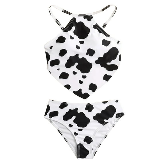 adviicd Swimsuits for 12 Year Old Girls Baby Girl Clothes Crisscross Back Cow Swimwear Shorts 2PCS Suit with Print