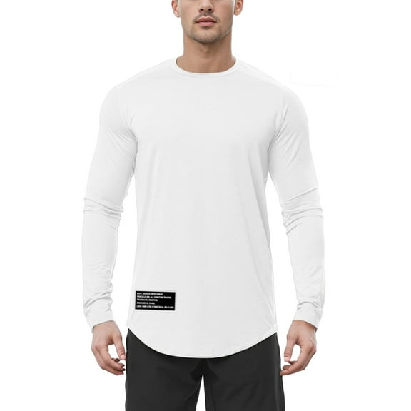 adviicd T-Shirts Men's Heavyweight Cotton Long Sleeve Crew Neck T-Shirt (White,L)
