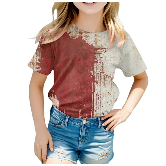 adviicd T Shirts for Girls Girls' Graphic Tees: Round-Neck Short-Sleeve Patterns (Brick Red,5-6)