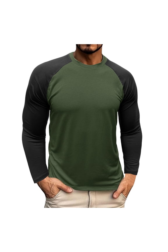 T Shirts for Men Mens Casual Long Sleeve Plain Baseball Cotton T Shirts (Green,S)