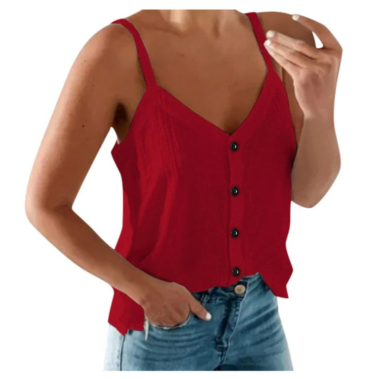 adviicd Tank Tops Womens Tank Tops V Neck Waffle Knit Summer Casual  Sleeveless Loose Tee Shirts Red XL