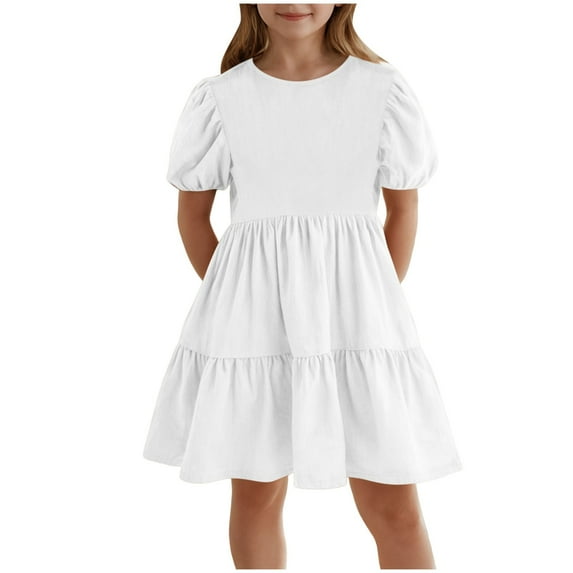 adviicd Toddler Girl Dresses Summer Girls Dresses Short Sleeve Casual Toddler Girl Clothes School Outfits for Kids (White,11-12 Years)