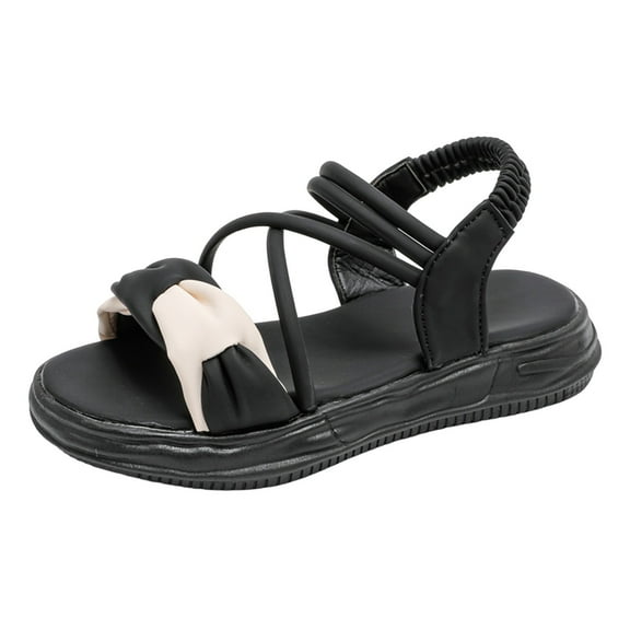 adviicd Toddler Girl Sandals Toddler Girl Sandals - Flower Girl Dress Shoes Open Toe Little Kid Summer Flats (Black,12-12.5 Years)