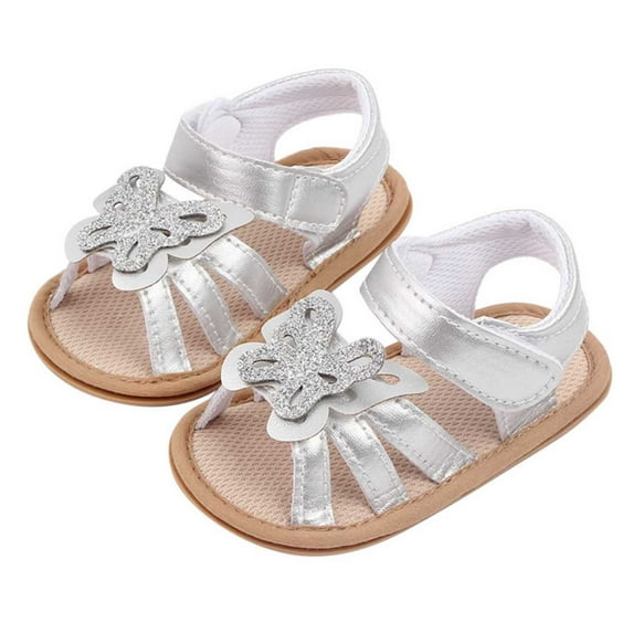 adviicd Toddler Shoes Boys Toddler Sandals Summer Children Baby Toddler Shoes Girls Sandals Flat Bottom Light Open Toe Solid Color Bow Back Strap Comfortable Silver 6