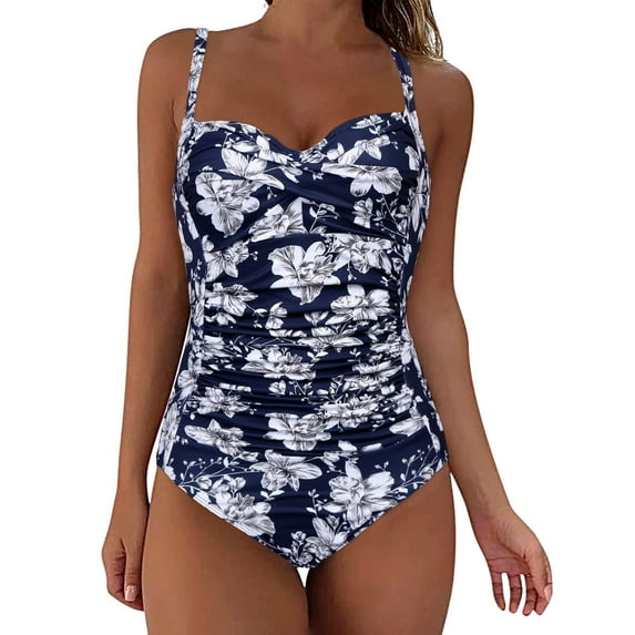 adviicd Tummy Control Swimsuits for Women Tummy Control V Neck Bathing Suits (Navy,XL)