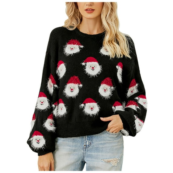 adviicd Ugly Christmas Sweaters for Women Soft Cute Crew Neck Funny Wintertime Holiday Parties Knitted Pullover (Black, M)