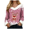 thumbnail image 1 of adviicd Ugly Christmas Sweaters for Women White Faux Fur Trim V Neck Sweatshirt Merry Christmas Sweater Funny Xmas Reindeer Shirt (Pink, 3XL), 1 of 7