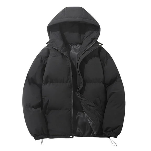 adviicd Unisex Couple's Thick Warm Hooded Puffer Coat, Loose Fit Thermal Insulated Winter Jacket Fuzzy Puffer Coat (Black, L)