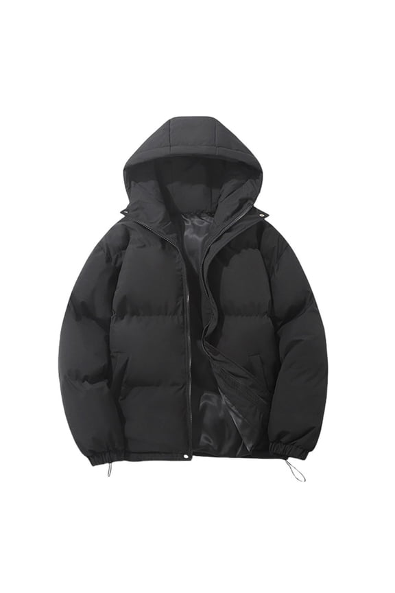 Unisex Couple's Thick Warm Hooded Puffer Coat, Loose Fit Thermal Insulated Winter Jacket Fuzzy Puffer Coat (Black, M)