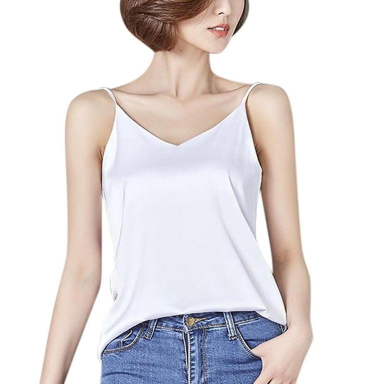 adviicd V Neck Tank Tops For Women Women's Sleeveless Skinny Basic Strappy  Crop Tank Tops White XL 