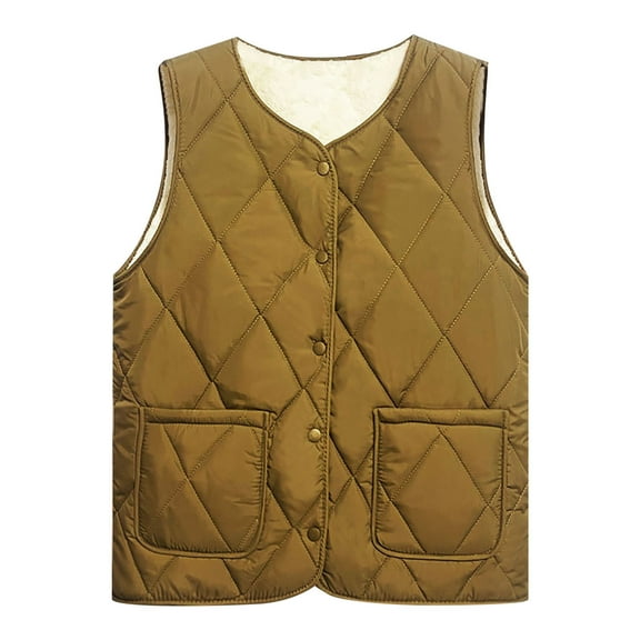 adviicd Warm Fleece Lined Vests for Womens Thick Quilted Vest Sleeveless Insulated Jackets for Winter Outdoor Clothes (Khaki, 3XL)