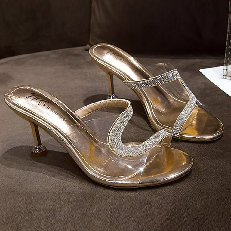 Ladies Summer Fashion Big Size Transparent Glass Heel High Heels Sandals