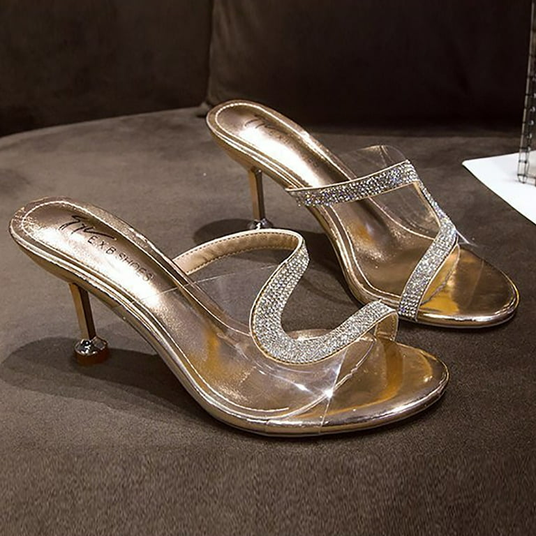 adviicd Water Shoes For Women High Heels For Women Ladies Summer Solid Color Leather Open Toe High Heel Fashion Sandals Gold 6.5