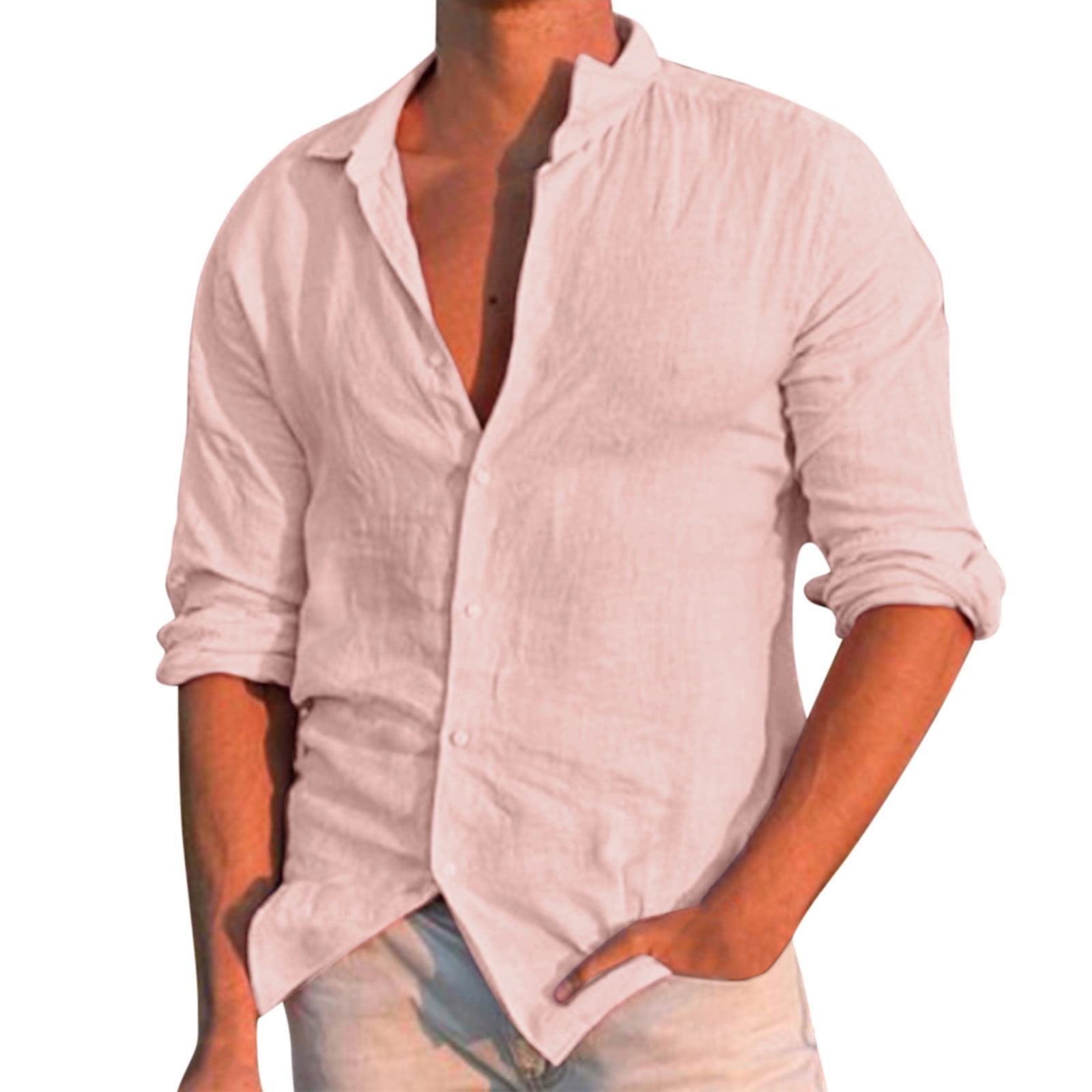 Adviicd White Button Down Shirt Men Mens Button Up Shirts Long Sleeve Linen Beach Casual Cotton Summer Lightweight Tops Pink 2XL, Men's Adviicd White Button Down Shirt Men Mens Button Up Shirts Long Sleeve Linen Beach Casual Cotton Summer Lightweight Tops Pink 2XL, Men's