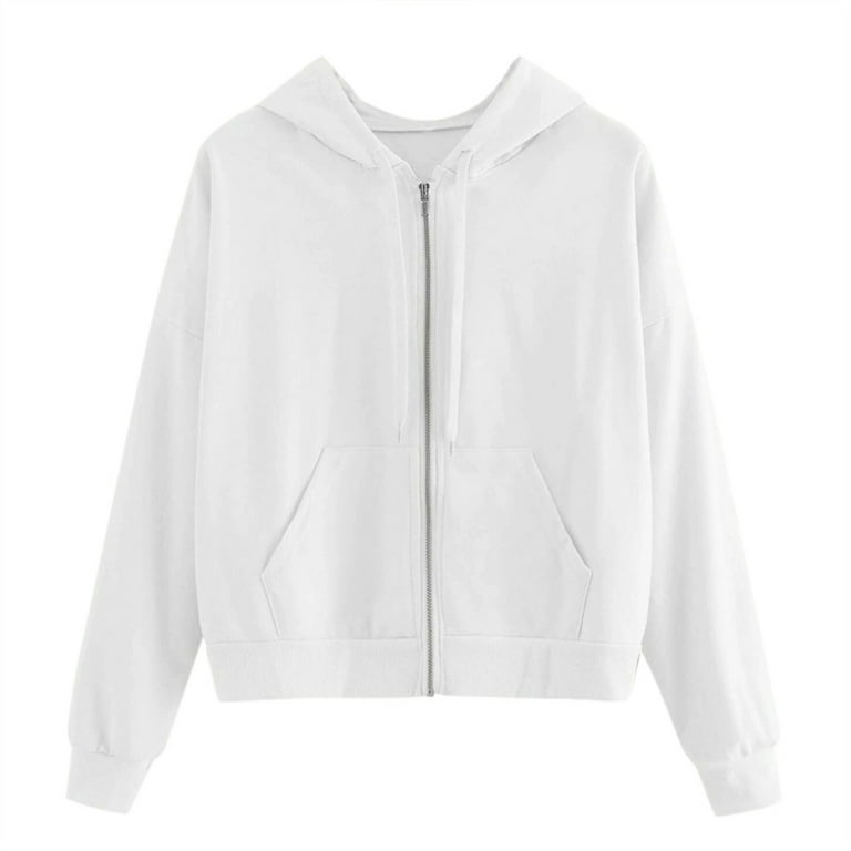 adviicd White Zip up Hoodie Women's Y2k Vintage Full Zipper Zip up Hoodie  Pullover Sweatshirt 