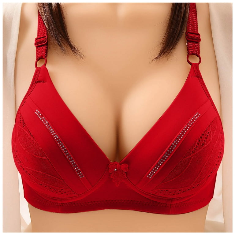 adviicd Wireless Bras for Large Women Strapless Comfort Wireless Bra with  Slip Silicone Bandeau Bralette Tube Top Red 95C