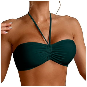 adviicd Women Bandeau Halter Bikini Top Push up Swimsuit Bathing Suit Top Only,Black XL