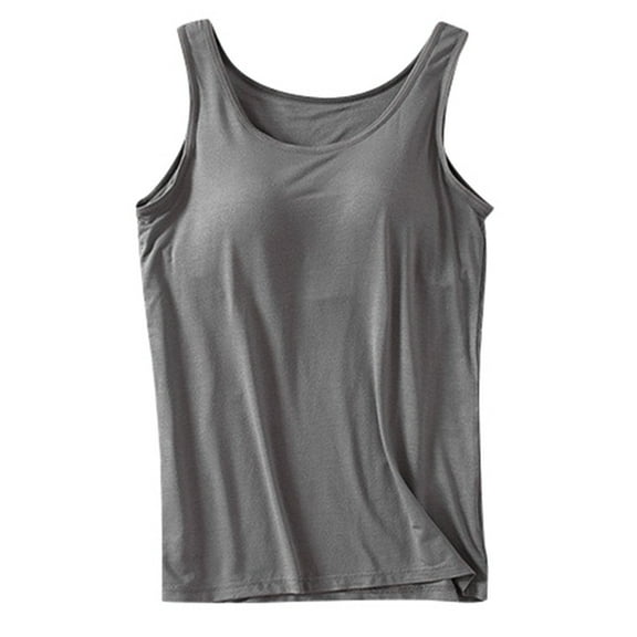adviicd Women Built-in Bra Tank Tops Sleeveless Casual Shirts Racerback Ribbed Fitted Tank Tops (Dark Gray,L)