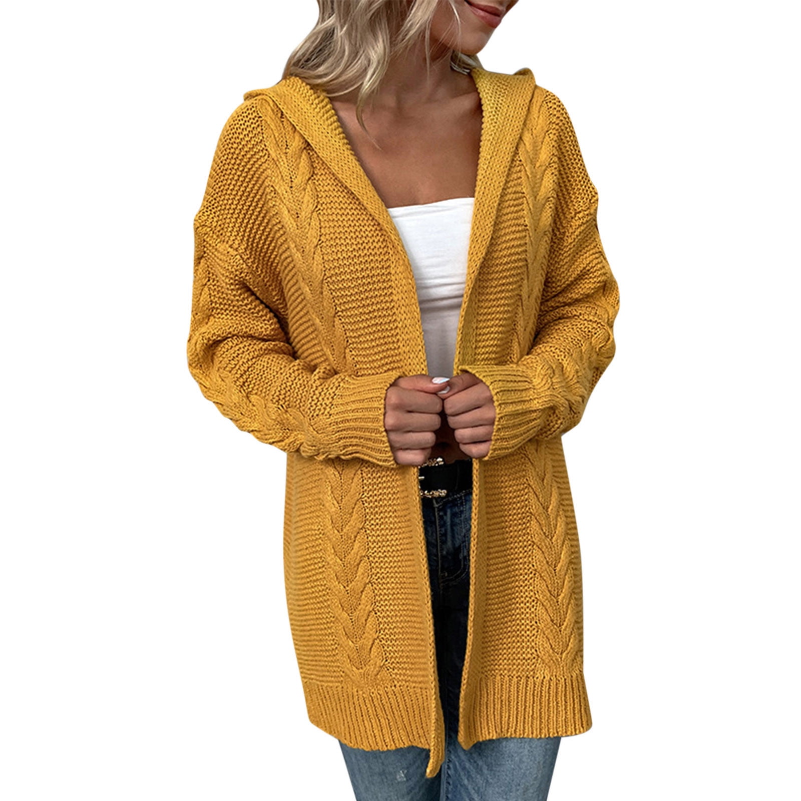 adviicd Women Casual Fashion Thick Solid Color Knit Hooded Cardigan Sleeve  Sweater Jacket 70s Jacket Women 