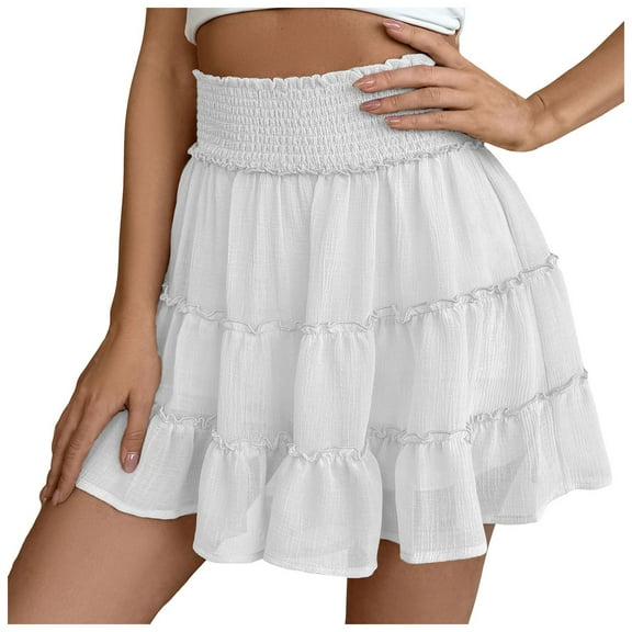 adviicd Women Chiffon Skirts High Waist Ruffle Mini Skirts Tennis Golf Skirt Boho Summer Tiered Skirts with Built-in Shorts White, XXL
