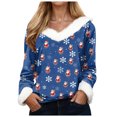 thumbnail image 1 of adviicd Women Christmas Tops Faux Fur Trim Long Sleeve Sweatshirt V Neck Graphic Holiday Shirts Fun Dressy Pullover Top (Blue, XL), 1 of 7