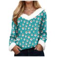 thumbnail image 1 of adviicd Women Christmas Tops Faux Fur Trim Long Sleeve Sweatshirt V Neck Graphic Holiday Shirts Fun Dressy Pullover Top (Mint Green, M), 1 of 7