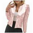 thumbnail image 1 of adviicd Women Fashion Sequin Jacket Open Front Long Sleeve Short Blazer Casual Outerwear Coat Pink, 3XL, 1 of 6