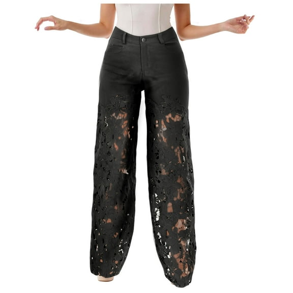 adviicd Women High Waisted Jeans Straight Leg Denim Pants Causal Patchwork Jean Denim Pant with Lace Trouser with Pockets Fashion Clothes (Black, XXL)